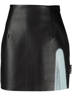 Off-White graffiti detail mini leather skirt - BLACK WHITE