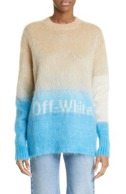 Off-White Helvetica Logo Mohair Blend Sweater in Blue Beige