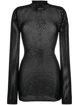 Off-White intarsia-logo mesh knitted dress - Black