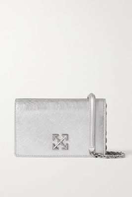Off-White - Jitney 0.5 Metallic Textured-leather Shoulder Bag - Silver