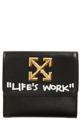 Off-White Jitney Life's Work Quote Leather French Wallet in Black White