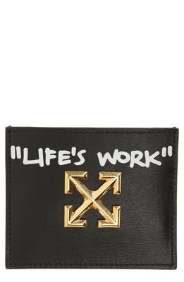 Off-White Jitney Life's Work Quote Simple Leather Card Case in Black White