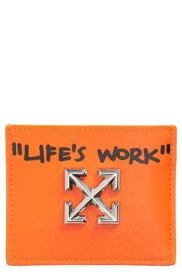 Off-White Jitney Life's Work Quote Simple Leather Card Case in Orange Black