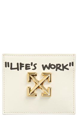 Off-White Jitney Life's Work Quote Simple Leather Card Case in White A Black