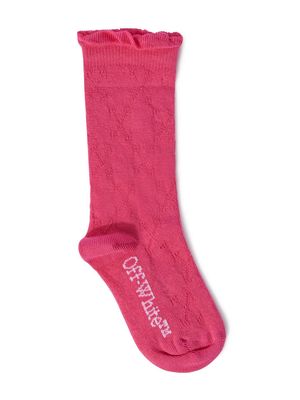 Off-White Kids Arrow-motif openwork knitted socks - Pink