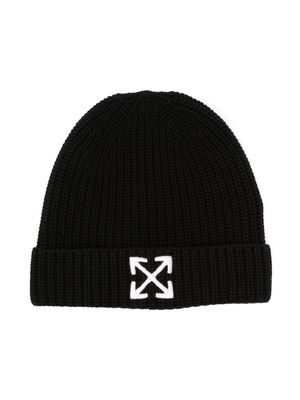 Off-White Kids Arrows-motif ribbed-knit beanie - Black