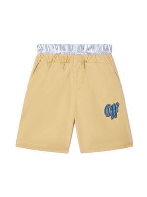 Off-White Kids Baseball logo-print cotton shorts - Neutrals