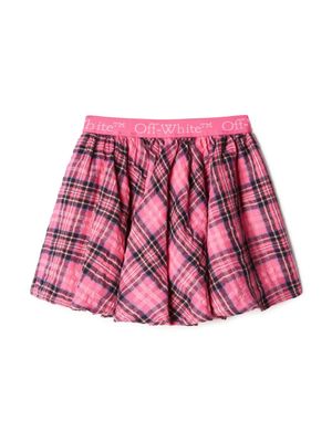 Off-White Kids Bookish logo-waistband checked miniskirt - Pink