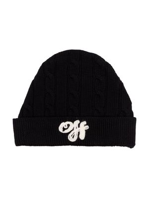 Off-White Kids cable-knit embroidered-logo beanie - Black