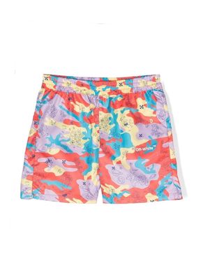Off-White Kids camouflage-print branded swim shorts - Multicolour