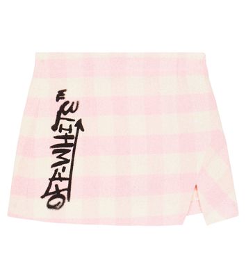 Off-White Kids Checked linen and cotton-blend bouclé skirt