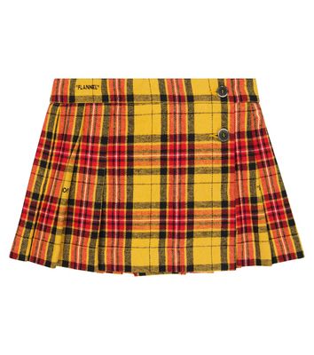 Off-White Kids Checked pleated cotton-blend skirt