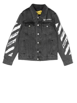 Off-White Kids chest logo-print detail denim jacket - Grey