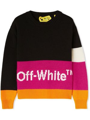 Off-White Kids colour-block crew neck jumper - Black