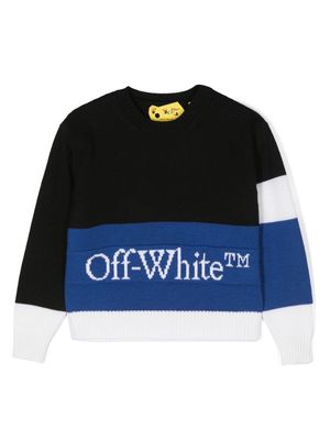 Off-White Kids colour-block intarsia-knit jumper - Black
