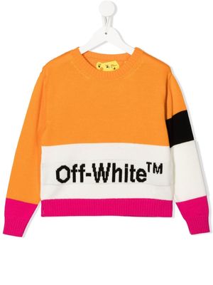 Off-White Kids colour-blocked logo jumper - Orange