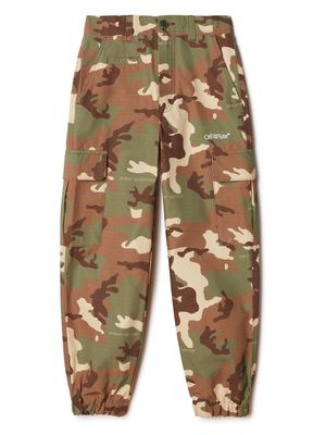 Off-White Kids Diag-stripe camouflage-print trousers - Green