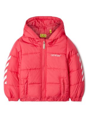Off-White Kids Diag-Stripe hooded puffer jacket - Pink