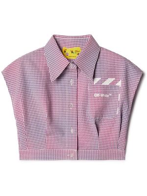 Off-White Kids diagonal-stripe checkered crop shirt - Purple