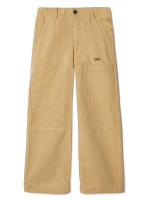 Off-White Kids Diagonal stripe-print cotton trousers - Neutrals