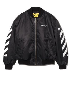 Off-White Kids diagonal stripes zipped bomber jacket - Black