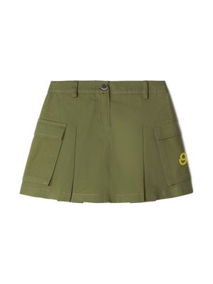Off-White Kids embroidered-logo pleated cargo skirt - Green