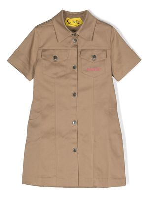 Off-White Kids embroidered-logo short-sleeve shirt dress - Brown