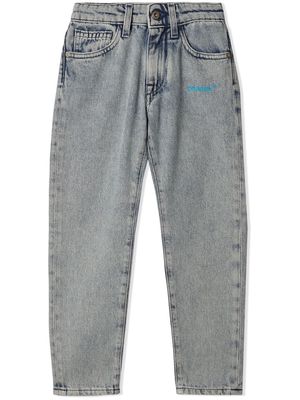 Off-White Kids Helvetica low-rise straight jeans - Blue