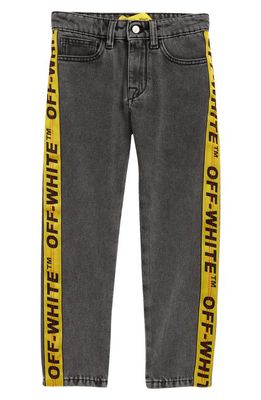 Off-White Kids' Industrial Logo Tape Straight Leg Jeans in Dark Grey Yellow