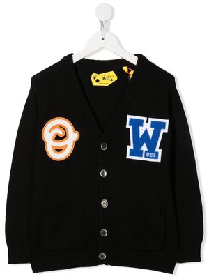Off-White Kids initial-patch knitted cardigan - Black