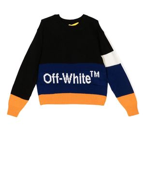 Off-White Kids intarsia-knit panelled jumper - Black