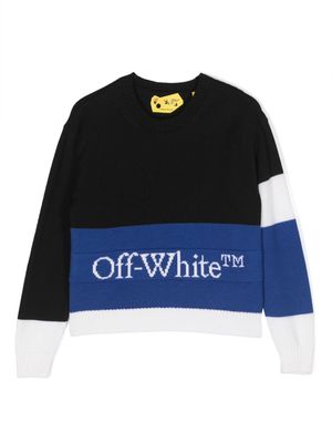 Off-White Kids intarsia-logo colour-block jumper - Black