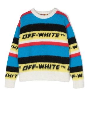 Off-White Kids intarsia logo-knit crew neck jumper - Blue