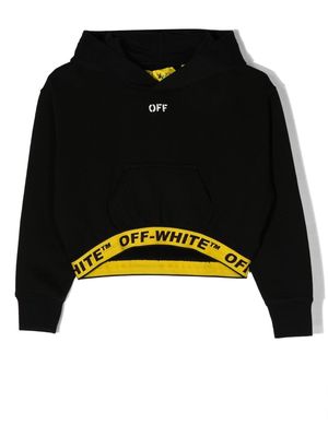 Off-White Kids logo-band cropped hoodie - Black