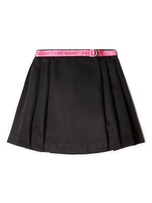 Off-White Kids logo-belt pleated skirt - Black