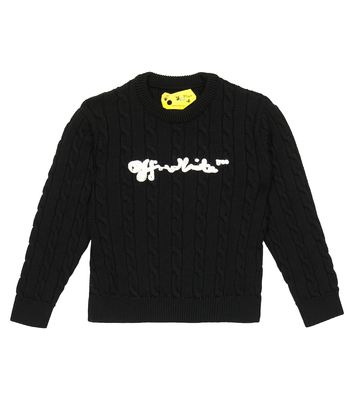 Off-White Kids Logo cable-knit wool sweater