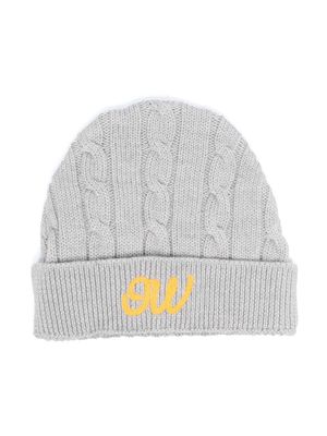 Off-White Kids logo-embroidered cable-knit beanie - Grey