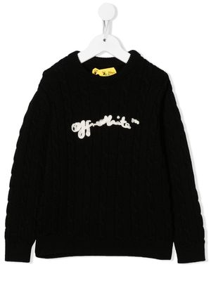 Off-White Kids logo-embroidered cable-knit jumper - Black