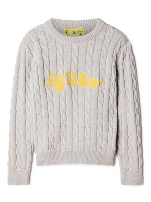 Off-White Kids logo-embroidered cable-knit jumper - Grey