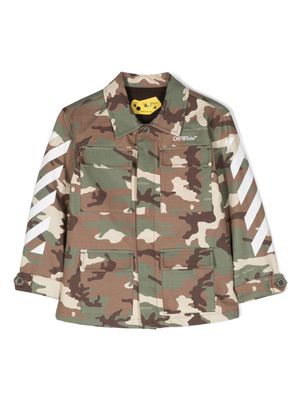 Off-White Kids logo-embroidered camouflage-pattern cotton jacket - Green