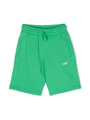 Off-White Kids logo-print cotton track shorts - Green