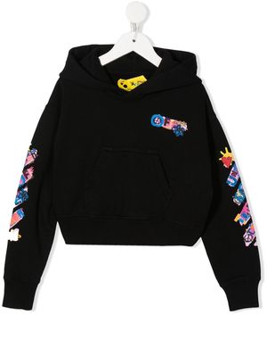 Off-White Kids logo-print cropped hoodie - Black