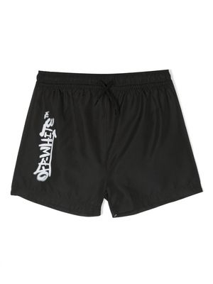 Off-White Kids logo-print elasticated swim shorts - Black