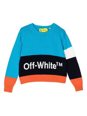 Off-White Kids logo-print panelled jumper - Blue