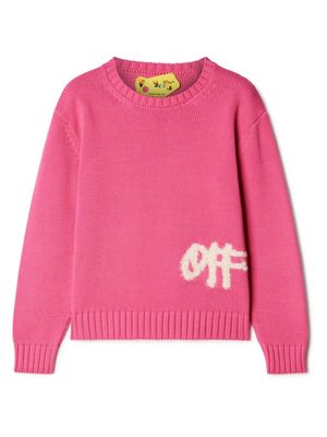 Off-White Kids logo-print ribbed-knit jumper - Pink