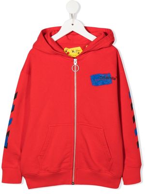 Off-White Kids logo-print zip-up hoodie - Red