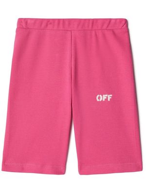 Off-White Kids logo-stamp cotton track shorts - Pink