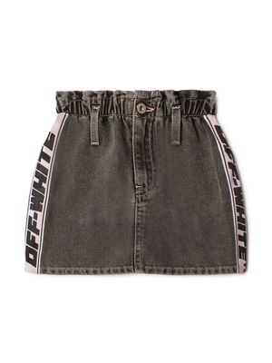 Off-White Kids logo-tape denim skirt - Grey