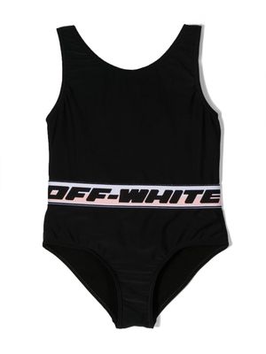 Off-White Kids logo-tape U-neck swimsuit - Black