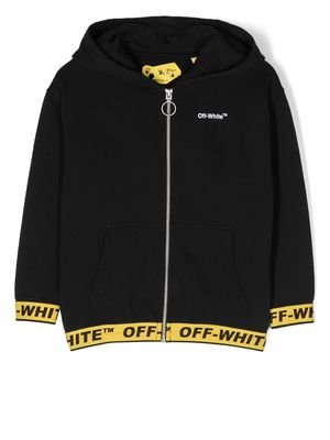 Off-White Kids logo-tape zipped hoodie - Black